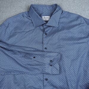 Stenstroms Shirt Mens 17 3/4 45 Blue Geometric Fitted Body Stretch Pattern